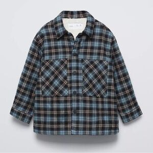 Zara Black and Blue Checkered Sherling Lined Shirt Jacket
